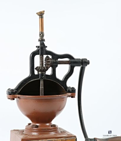 Brown painted iron coffee grinder by Peugeot...