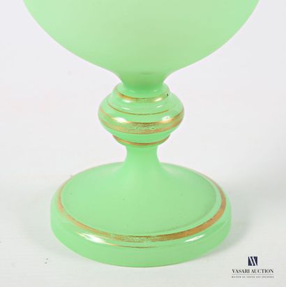 Green opaline glass ovoid vase on pedestal,...