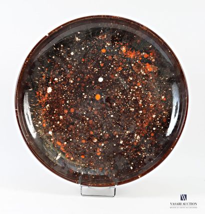 Glazed terracotta dish decorated with orange...