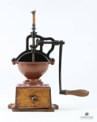 Brown painted iron coffee grinder by Peugeot...