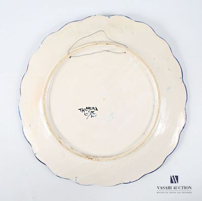 Round enameled earthenware dish with polychrome...
