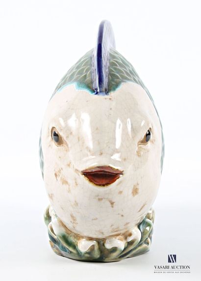 Enameled terracotta subject featuring a fish...