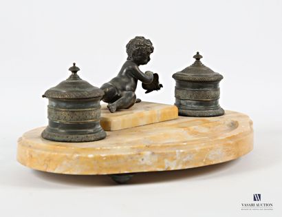 Marble writing case with a cherub playing...
