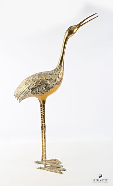 Gilded brass subject depicting a crane 
(traces...