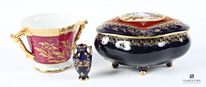 Porcelain lot including an oval-shaped bonbonnière,...