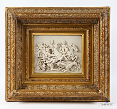 Cast stone plaque depicting a hunting scene
Plaque...