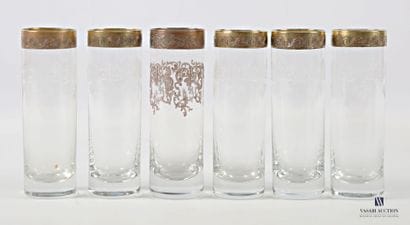 Suite of six tubular-shaped glass glasses
decorated...