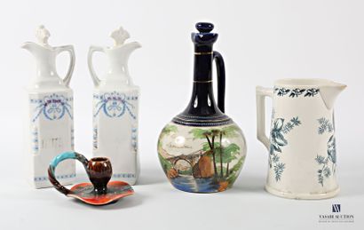 Set comprising an earthenware pitcher decorated...