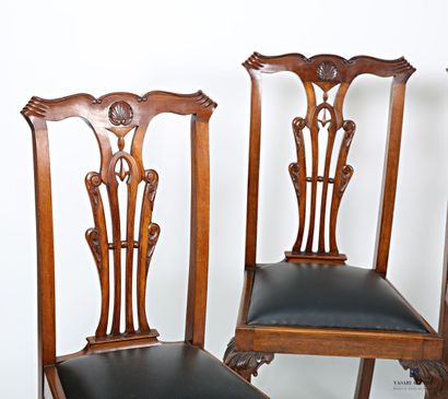 Suite of four mahogany chairs, the openwork...