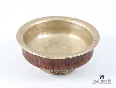 MONGOLIA Round wood and metal bowl on a frame....