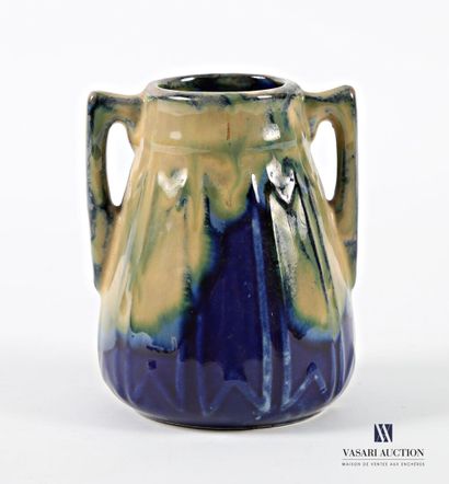An ovoid stoneware vase with handles, decorated...
