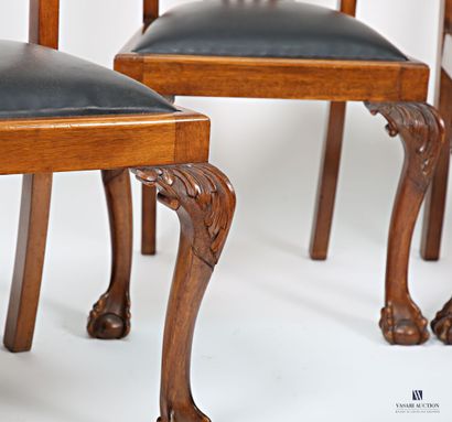 Suite of four mahogany chairs, the openwork...