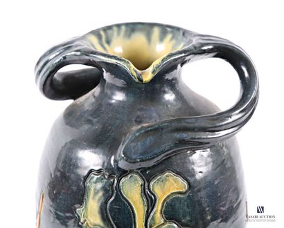 Glazed terracotta baluster vase, the body...