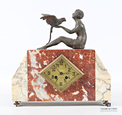 Two-tone marble clock, the diamond-shaped...