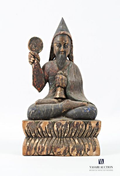 ASIA Polychrome carved wooden subject depicting...