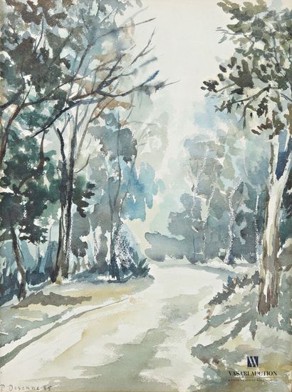 DESENNE P. (20th century)
Forest path 
Watercolor
Signed...