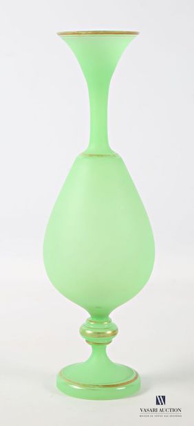 Green opaline glass ovoid vase on pedestal,...