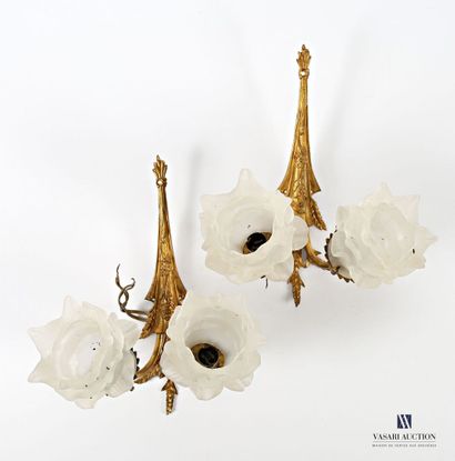 Pair of ormolu sconces, the shaft decorated...