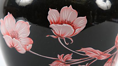 Black opaline glass ovoid vase decorated...