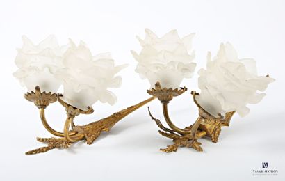 Pair of ormolu sconces, the shaft decorated...