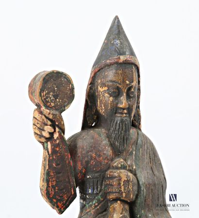 ASIA Polychrome carved wooden subject depicting...