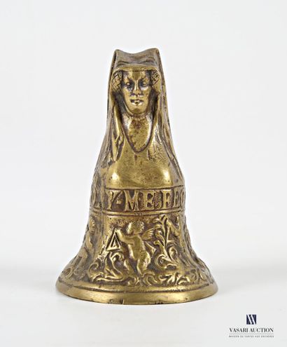 Bronze bell featuring a female bust, the...