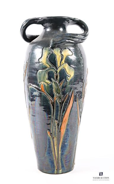 Glazed terracotta baluster vase, the body...
