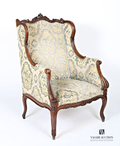 Molded and carved natural wood wingback shepherd's...