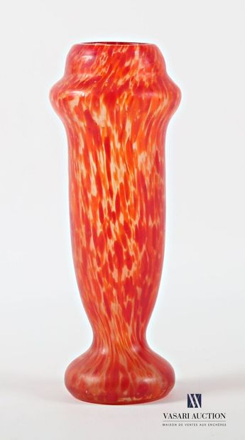 Baluster-shaped vase in red and orange jaspered...