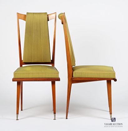 Pair of varnished wood chairs, with curved...