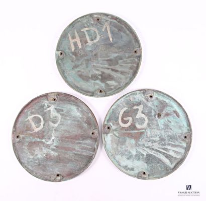 Three cast-iron medallions depicting vine...