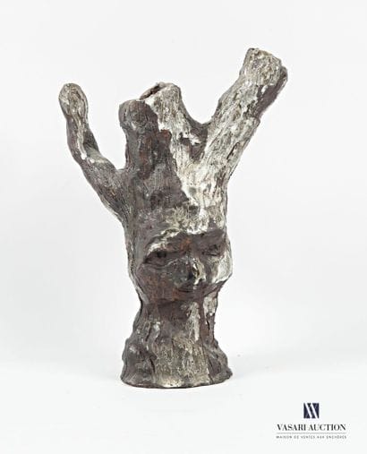 Glazed terra cotta three-mouth vase featuring...