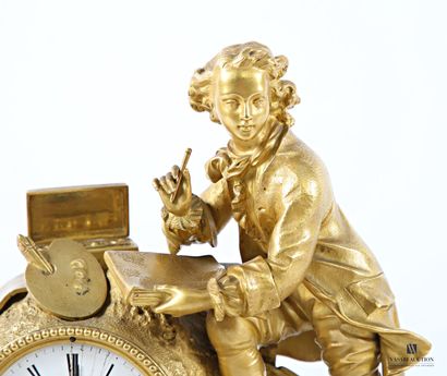 Gilded regule clock, with white enameled...