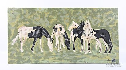LA CROI (XXth century) Horses at rest Oil...