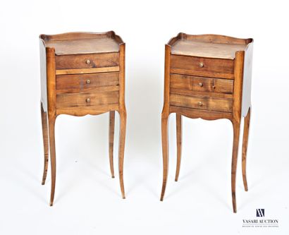 Pair of bedside tables in natural wood, opening...