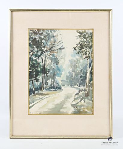 DESENNE P. (20th century)
Forest path 
Watercolor
Signed...