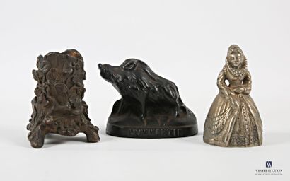 Lot including a bronze boar with black patina...