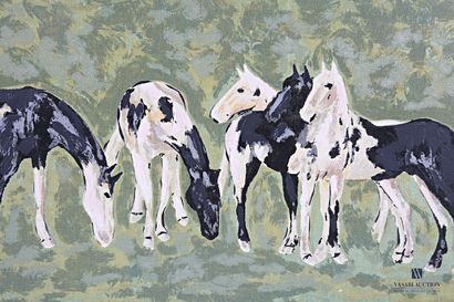 LA CROI (XXth century) Horses at rest Oil...