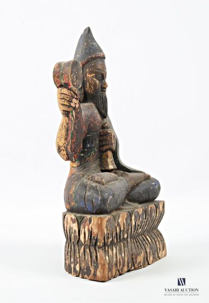 ASIA Polychrome carved wooden subject depicting...