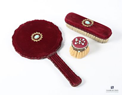 Toilet brush set in burgundy-red velvet decorated...