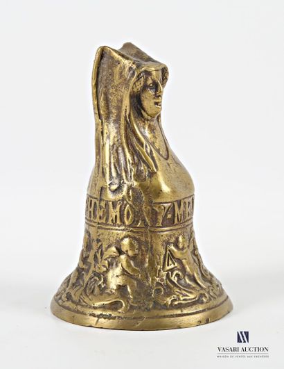 Bronze bell featuring a female bust, the...