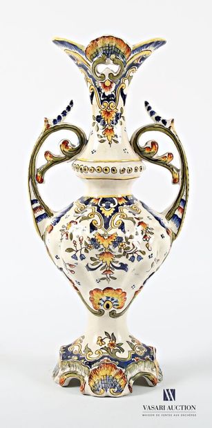 Earthenware baluster vase with polychrome...