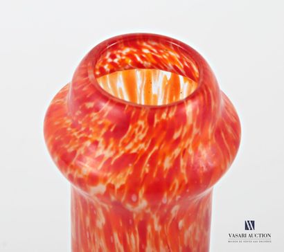 Baluster-shaped vase in red and orange jaspered...