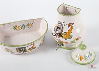 Earthenware fountain and basin with polychrome...