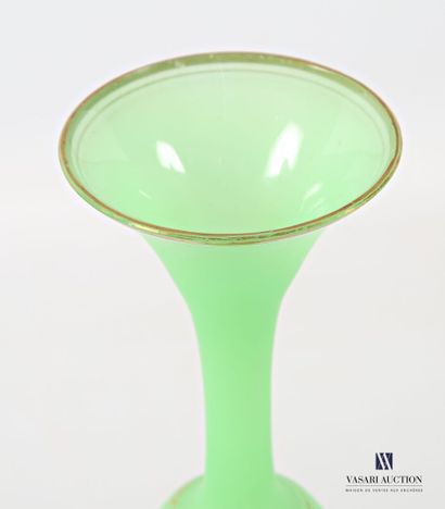 Green opaline glass ovoid vase on pedestal,...