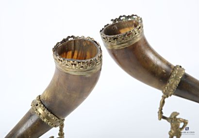A pair of horns of plenty in natural horn,...