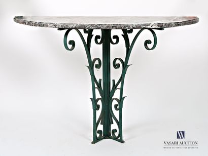 Half-moon console table in green lacquered...