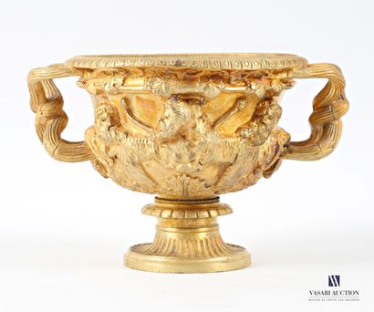 Gilt bronze bowl standing on a pedestal base...