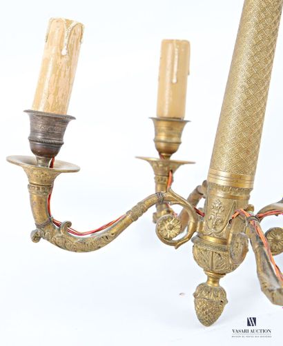 Bronze chandelier, the tubular shaft decorated...