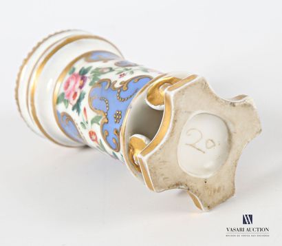 A white porcelain tubular vase with polychrome...